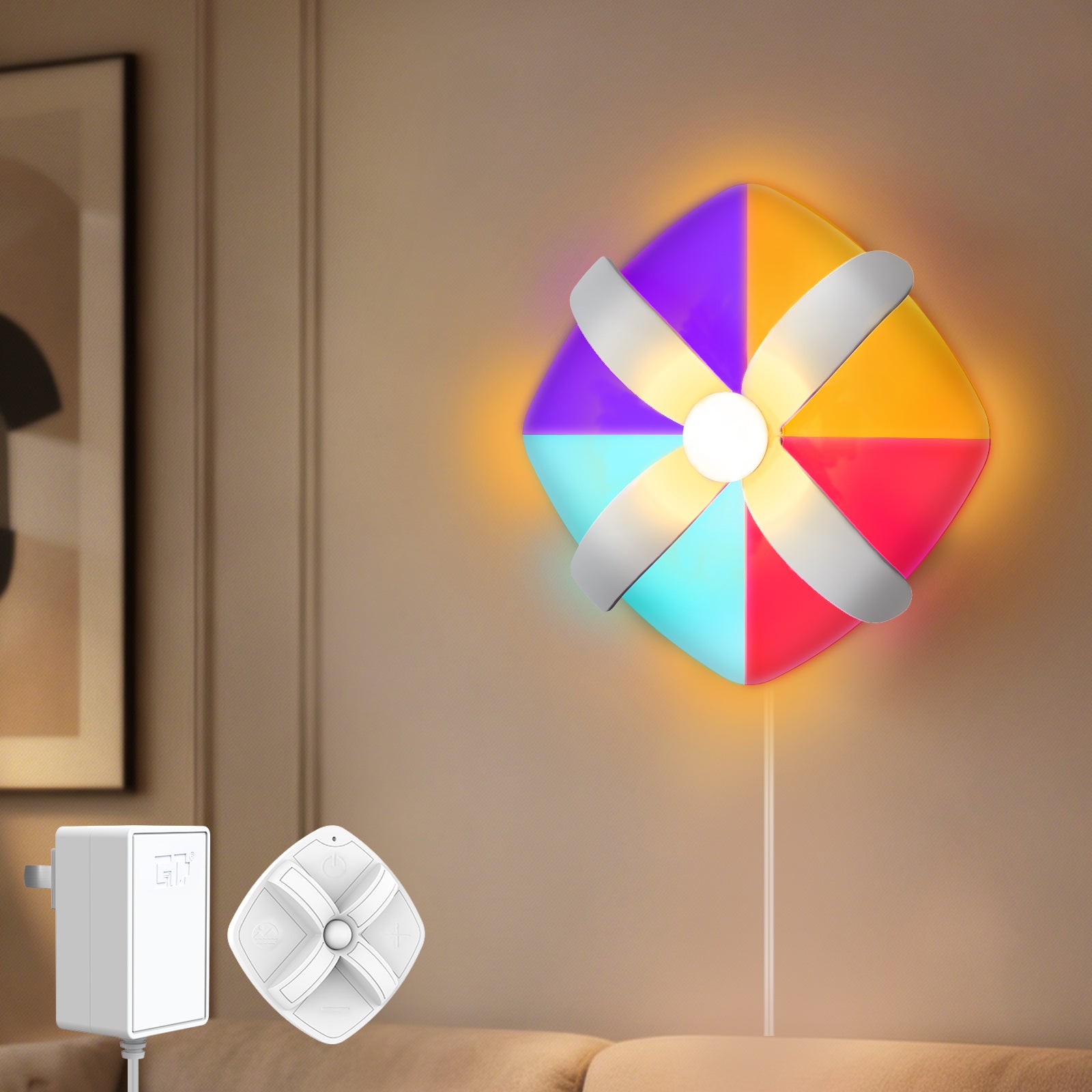 FlashPet Flower Wall Sconce – RGB LED Plug-In Wall Lamp with Remote Control