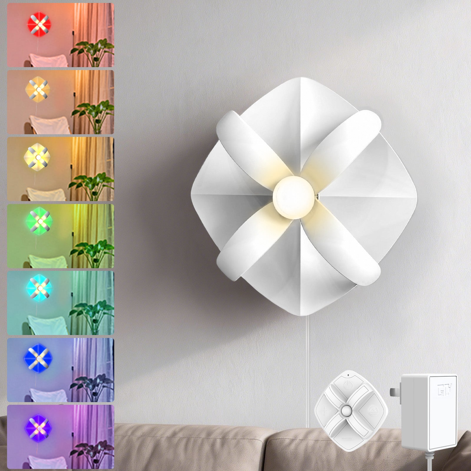 FlashPet Flower Wall Sconce – RGB LED Plug-In Wall Lamp with Remote Control